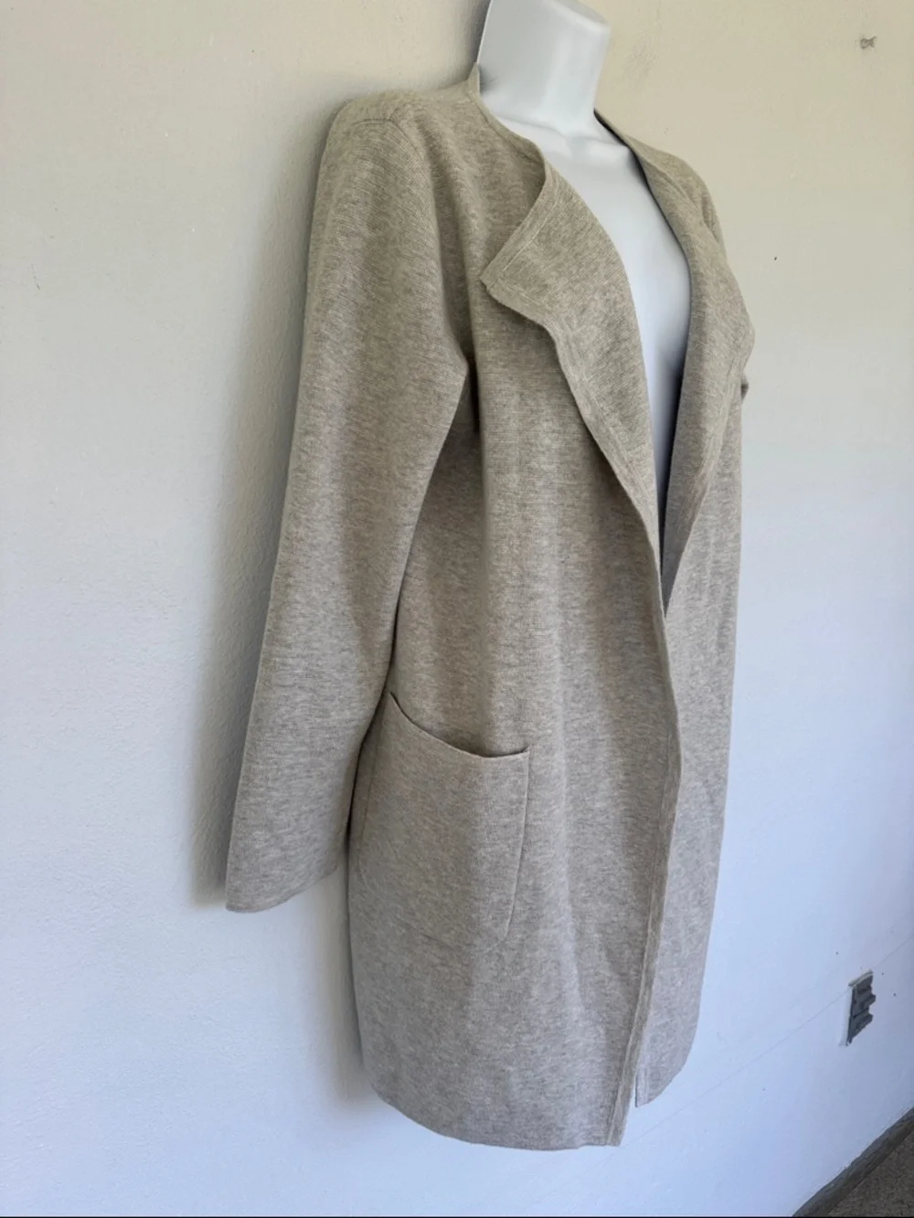 J. Crew light gray wool blend longline draped waterfall cardigan size small